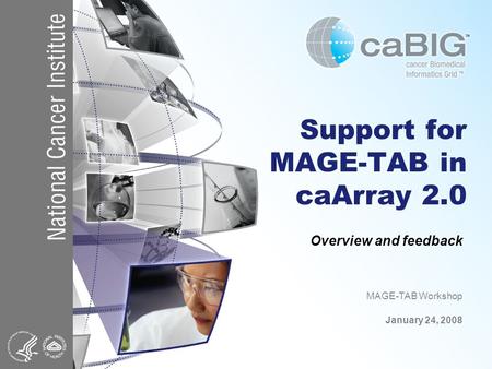 Support for MAGE-TAB in caArray 2.0 Overview and feedback MAGE-TAB Workshop January 24, 2008.
