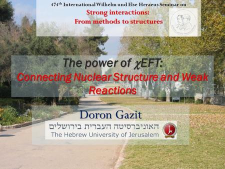 The power of  EFT: Connecting Nuclear Structure and Weak Reactions Doron Gazit 474 th International Wilhelm und Else Heraeus Seminar on Strong interactions: