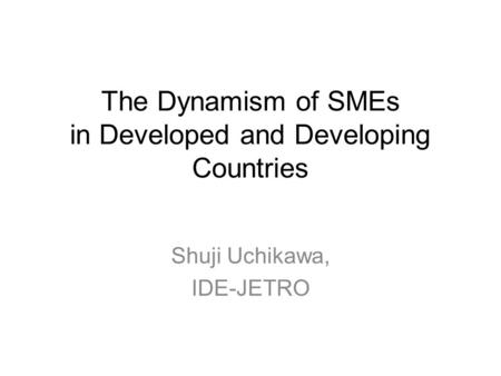 The Dynamism of SMEs in Developed and Developing Countries Shuji Uchikawa, IDE-JETRO.