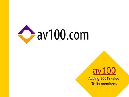 Av100 Adding 100% value To its members.. In a Nutshell  The Business: creating a business community to facilitate the needs of small and medium sized.