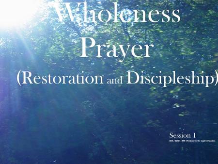 Wholeness Prayer ( Restoration and Discipleship ) Session 1 2014, ©2007, 2006 Freedom for the Captive Ministries.