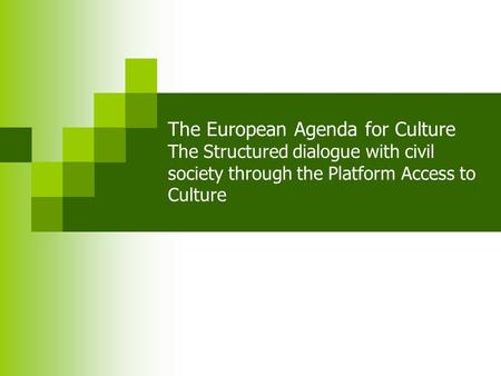 The European Agenda for Culture The Structured dialogue with civil society through the Platform Access to Culture.