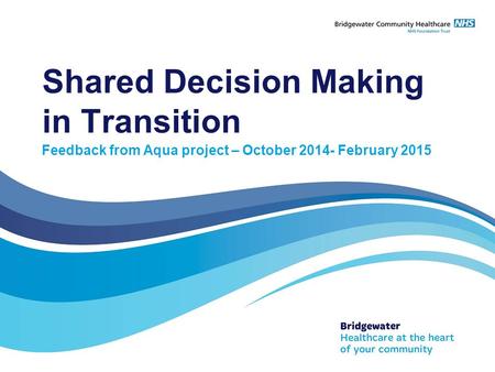 Shared Decision Making in Transition Feedback from Aqua project – October 2014- February 2015.