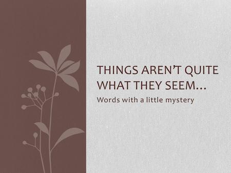 Words with a little mystery THINGS AREN’T QUITE WHAT THEY SEEM…