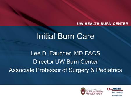 Initial Burn Care Lee D. Faucher, MD FACS Director UW Burn Center Associate Professor of Surgery & Pediatrics.