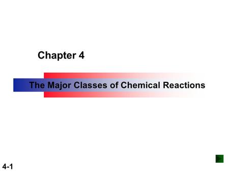 Copyright ©The McGraw-Hill Companies, Inc. Permission required for reproduction or display. 4-1 Chapter 4 The Major Classes of Chemical Reactions.