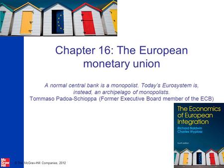 © The McGraw-Hill Companies, 2012 Chapter 16: The European monetary union A normal central bank is a monopolist. Today’s Eurosystem is, instead, an archipelago.