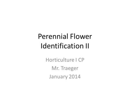 Perennial Flower Identification II Horticulture I CP Mr. Traeger January 2014.