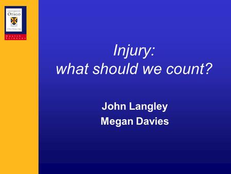 Injury: what should we count? John Langley Megan Davies.