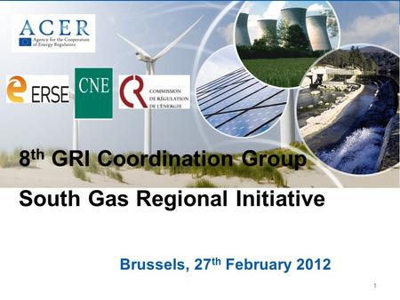 1 Brussels, 27 th February 2012 8 th GRI Coordination Group South Gas Regional Initiative.