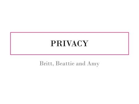 PRIVACY Britt, Beattie and Amy. What are the issues regarding privacy on the internet? Privacy issues arise everyday. Examples of when privacy becomes.
