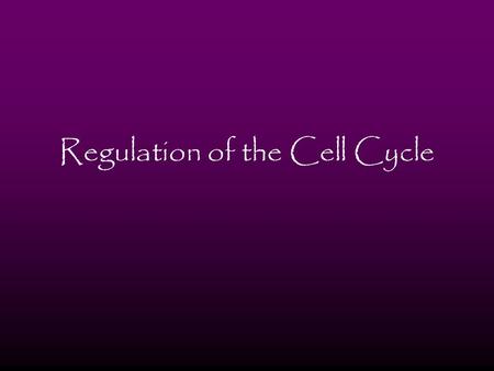 Regulation of the Cell Cycle. Molecular Control System Normal growth, development and maintenance depend on the timing and rate of mitosis Cell-cycle.