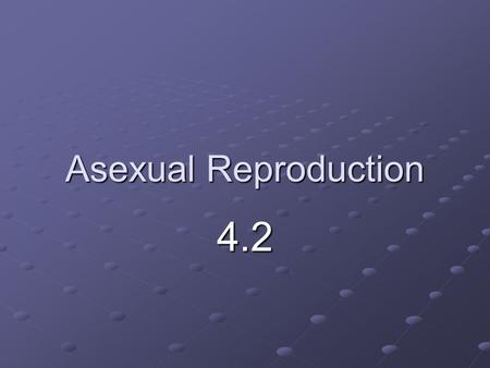Asexual Reproduction 4.2. I. Asexual Reproduction A.Asexual Reproduction- A new organism is produced from one parent 1. The new organism is identical.