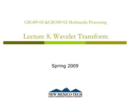 CSE489-02 &CSE589-02 Multimedia Processing Lecture 8. Wavelet Transform Spring 2009.