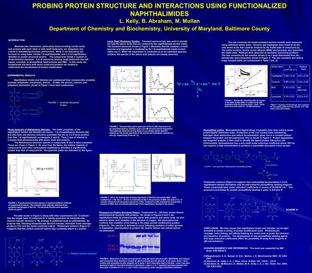 PROBING PROTEIN STRUCTURE AND INTERACTIONS USING FUNCTIONALIZED NAPHTHALIMIDES L. Kelly, B. Abraham, M. Mullan Department of Chemistry and Biochemistry,