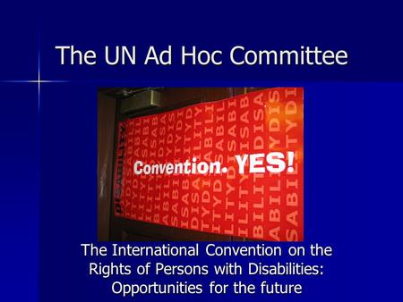 The UN Ad Hoc Committee The International Convention on the Rights of Persons with Disabilities: Opportunities for the future.