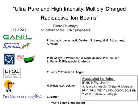 “Ultra Pure and High Intensity Multiply Charged Radioactive Ion Beams” Associated institutes: IPNS KEK, Japan S. Jeong, N. Imai, M. Oyaizu, H. Myiatake.