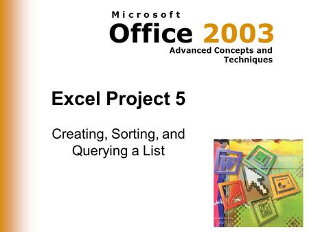 Office 2003 Advanced Concepts and Techniques M i c r o s o f t Excel Project 5 Creating, Sorting, and Querying a List.