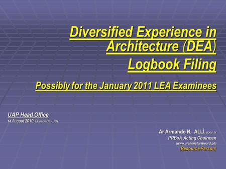 Diversified Experience in Architecture (DEA) Logbook Filing
