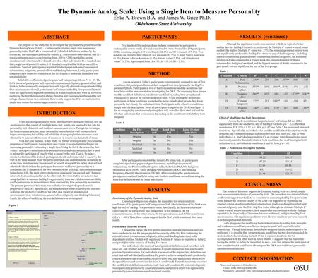 The Dynamic Analog Scale: Using a Single Item to Measure Personality INTRODUCTION When measuring personality traits, personality psychologists typically.