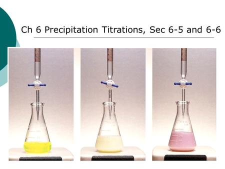 Ch 6 Precipitation Titrations, Sec 6-5 and 6-6. Titration of a Mixture e.g. A mixture of Cl - and I - is titrated with Ag +. Which halide precipitates.