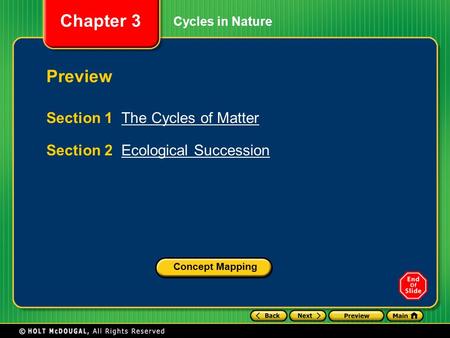 Preview Section 1 The Cycles of Matter Section 2 Ecological Succession