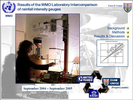 Results of the WMO Laboratory Intercomparison of rainfall intensity gauges Luca G. Lanza University of Genoa WMO (Project Leader) DIAM UNIGE September.