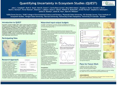 Quantifying Uncertainty in Ecosystem Studies (QUEST) John L. Campbell 1, Ruth D. Yanai 2, Mark B. Green 1,3, Carrie Rose Levine 2, Mary Beth Adams 1, Douglas.