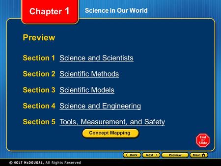 Preview Section 1 Science and Scientists Section 2 Scientific Methods