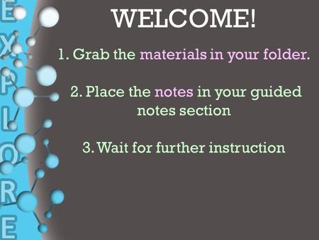 + WELCOME! 1. Grab the materials in your folder. 2. Place the notes in your guided notes section 3. Wait for further instruction.