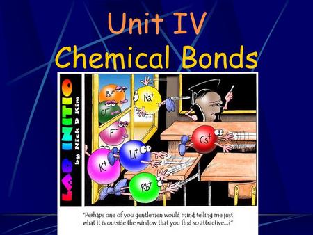 Unit IV Chemical Bonds. Compounds & Bonding A compound is a distinct substance that is composed of the atoms of 2 or more elements.