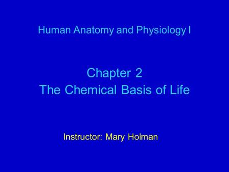 Human Anatomy and Physiology I Chapter 2 The Chemical Basis of Life Instructor: Mary Holman.