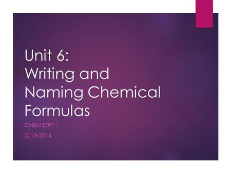 Unit 6: Writing and Naming Chemical Formulas CHEMISTRY I 2013-2014.