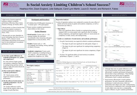 High levels of anxiety negatively influence children’s academic performance (Mazzone, Ducci, Scoto, Passaniti, D'Arrigo, & Vitiello, 2007). Social anxiety.