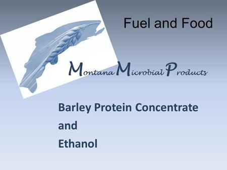 Barley Protein Concentrate and Ethanol M ontana M icrobial P roducts Fuel and Food.