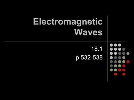 Electromagnetic Waves 18.1 p 532-538. Electromagnetic Waves Are transverse waves consisting of changing electric fields and changing magnetic fields They.