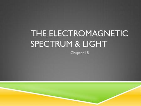 THE ELECTROMAGNETIC SPECTRUM & LIGHT Chapter 18.  What types of waves are electromagnetic waves?