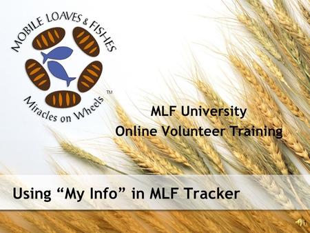 Using “My Info” in MLF Tracker MLF University Online Volunteer Training 1 TM.