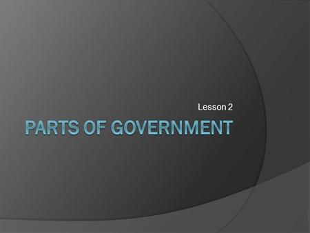 Lesson 2. Government  The organization set up with the power to protect the community, provide services, and enforce its rules. Democracy Monarchy Dictatorship.