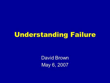 Understanding Failure David Brown May 6, 2007. Moses Ex5:19-21. The Israelite foremen realized they were in trouble when they were told, “ You are not.