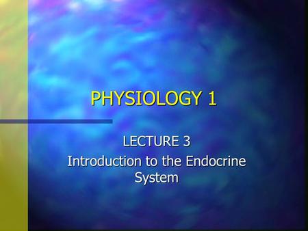 LECTURE 3 Introduction to the Endocrine System