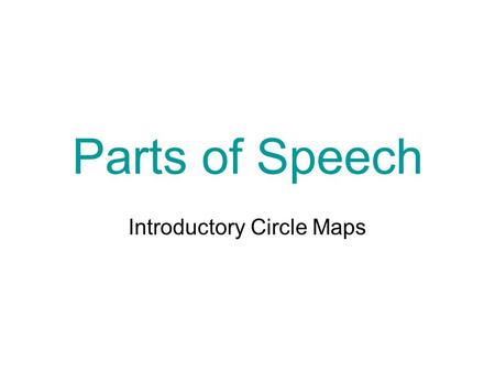 Parts of Speech Introductory Circle Maps Guess the part of speech. Nouns Asheville cats places hero things love Romeo and Juliet transformers people.
