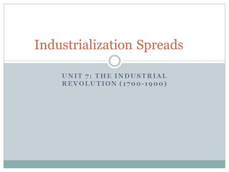 UNIT 7: THE INDUSTRIAL REVOLUTION (1700-1900) Industrialization Spreads.