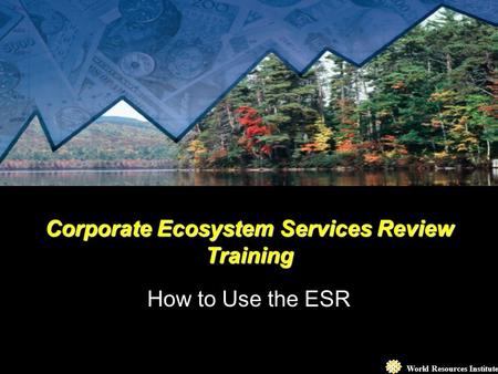 World Resources Institute Corporate Ecosystem Services Review Training How to Use the ESR.