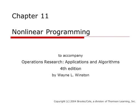 Chapter 11 Nonlinear Programming