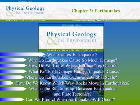 Chapter 3: Earthquakes Visit the Online Learning Centre at www.mcgrawhill.ca/college/plummerwww.mcgrawhill.ca/college/plummer Chapter 3: Earthquakes What.