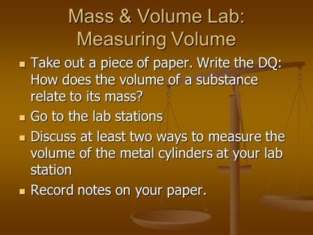 Mass & Volume Lab: Measuring Volume