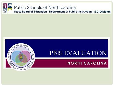 NORTH CAROLINA PBIS EVALUATION. MEANINGFUL EVALUATION 2013 Manage data collection and indicators Model effective assessment and problem-solving Market.