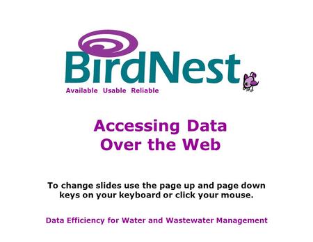 BirdNest Services Available Usable Reliable Data Efficiency for Water and Wastewater Management To change slides use the page up and page down keys on.