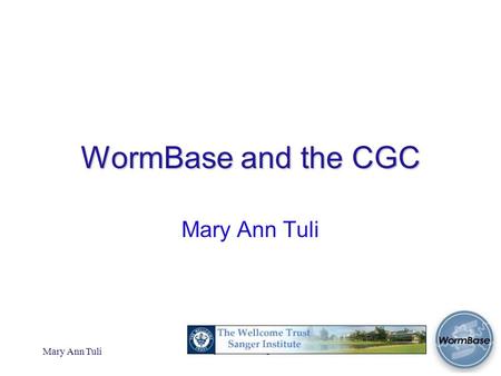 Mary Ann Tuli Advisory Board Meeting, CSHL 2005 WormBase and the CGC Mary Ann Tuli.